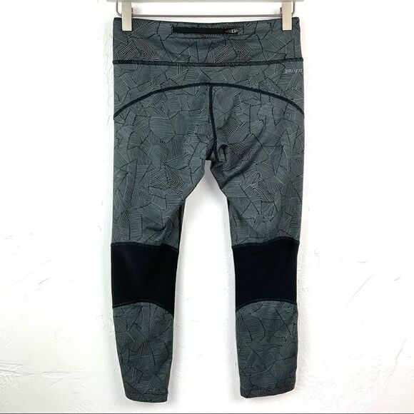 Nike Running Gray Black Lined Geometric Cropped Legging XS - Picture 7 of 8